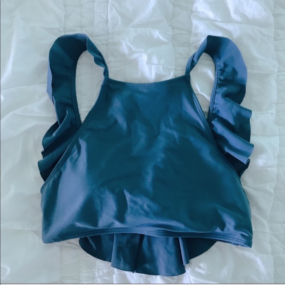 Aerie BLUE Ruffle Back High-Neck Bikini Top